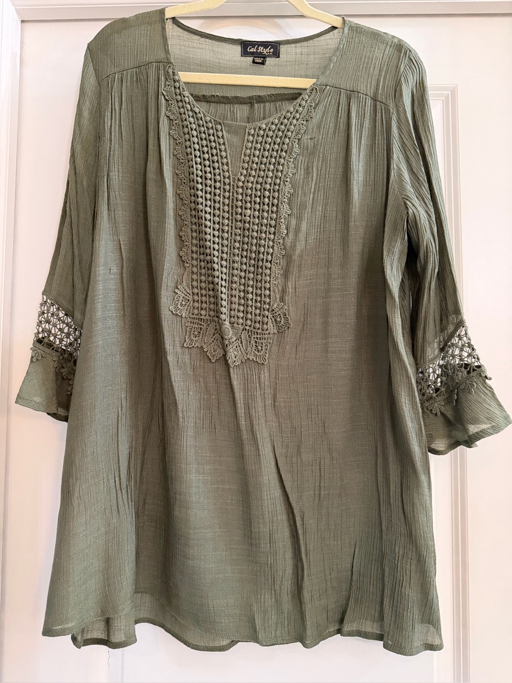 Olive Crochet-Trim Tunic Top
